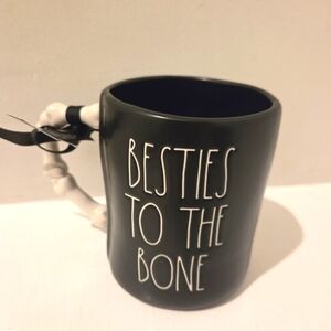 Rae Dunn Black Mug with Skeleton Handle - Besties to the Bone. Halloween Mug